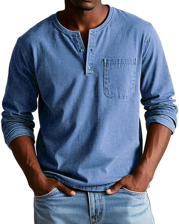 Sebastian - Chemise rétro en denim léger de qualité supérieure