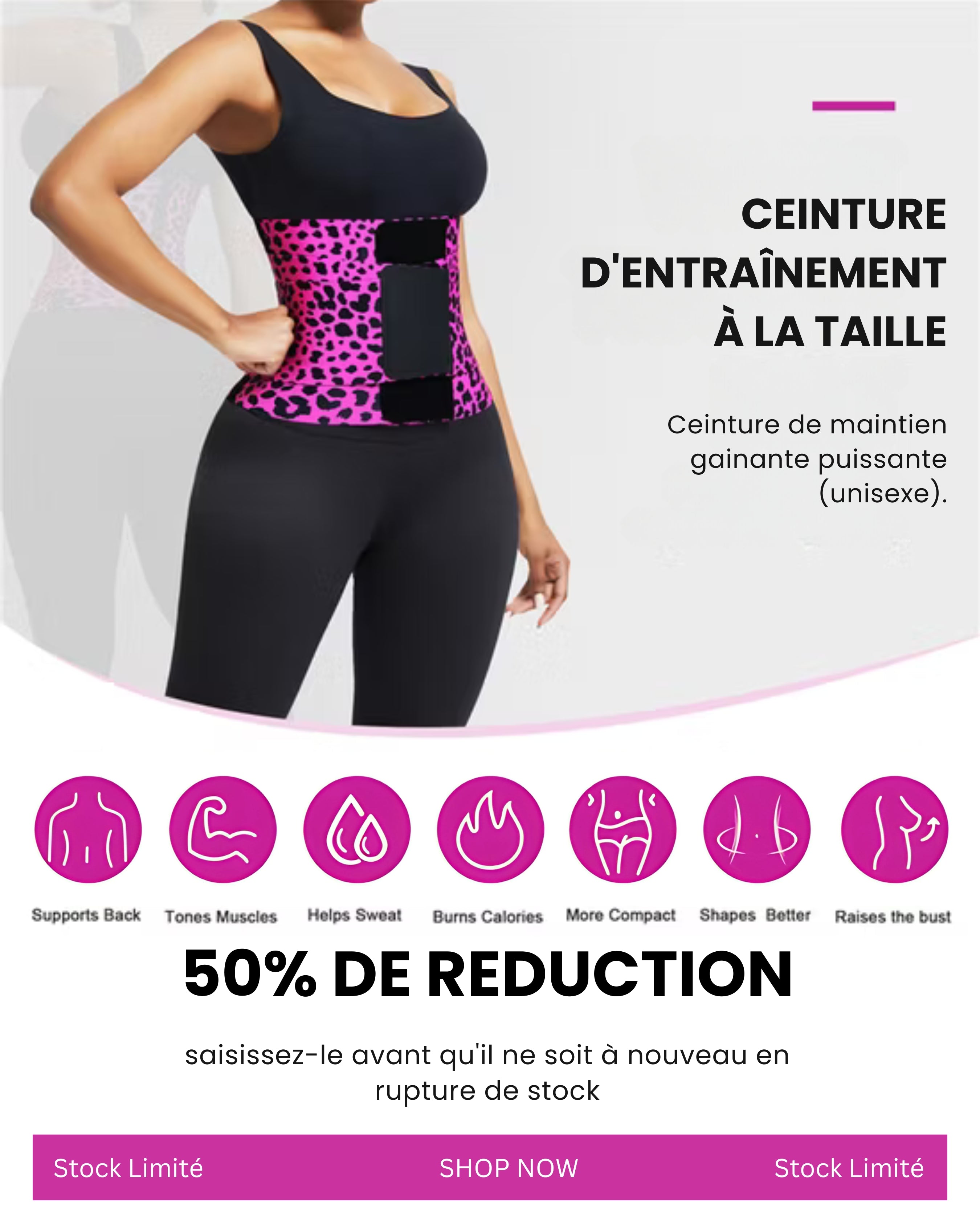 Ceinture abdominale gainante à triple tour de taille pour femme
